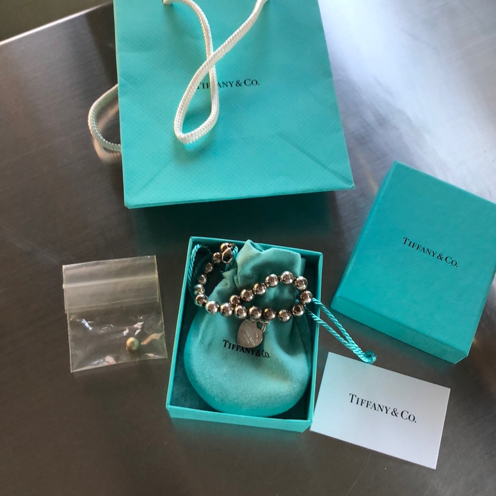 Tiffany silver ball bracelet with heart charm